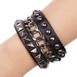 Punk-armband för män och kvinnor - Goth svart läderarmband med nitar och nitar Manschettarmband Smycken Justerbar