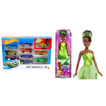 Hot Wheels Toy Cars & Trucks in 1:64 Scale, Set of 10, Multipack of Die-Cast Race or Police Cars & Disney Princess Dolls, New for 2023, Tiana Posable Fashion Doll