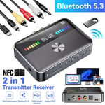 2-i-1 Bluetooth 5.3 Sändare/Mottagare NFC HiFi Stereo Ljudadapter AUX