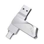 SSK USB 3.2 Stick 64GB USB C Memory Sticks 200MB/s Transfer Speed Dual USB Flash Drive 2 in 1 Type C+USB 3.1 Pen Drive Metal Thumb Drive Waterproof Pendrive for Type-C Phone,Macbook/Pro/Air/Ipad,PC