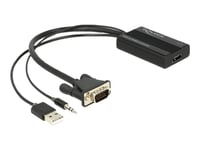 Delock Vga To Hdmi Adapter With Audio - Adapter För Video / Ljud - 15 Pin D-Sub (Db-15), Minijack, Usb (Endast Ström) Hane Till Hdmi Hona - 25 Cm - Svart