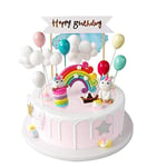 iZoeL Décoration Gâteau Licorne - Déco Anniversaire Fille - with Bannière Happy Birthday Arc-en-Ciel 6 Ballon Étoiles Licorne pour Enfants