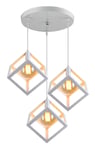 Axhup - Lustre Suspension led 3 Lampe Cube Carré en Métal Luminaire Design Industrielle Eclairage Plafond Lumiaire Salon Cuisine Couloir Blanc