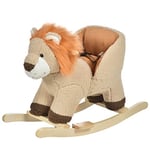 HOMCOM Cheval à Bascule modèle Lion Fonction Musicale Selle Grand Confort Peluche Courte Douce Bois peuplier Marron dim. 68L x 35l x 50H cm