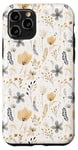 Coque pour iPhone 11 Pro Feuillage beige et gris subtil avec des fleurs délicates