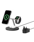 Belkin BoostCharge 3-in-1 Qi2 charger, MagSafe compatible wireless charging station, Qi2 Wireless Charger for Apple iPhone 16 Series, Apple Watch, AirPods with Non-Slip Base, PSU Included - Black