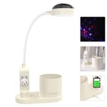 Hacevida Lampe de Bureau Enfant, Lampe de Table D'étude avec Porte-Stylo, Lampe de Chevet à Changement de Couleur Automatique, Lampe de Lecture LED Rechargeable Dimmable pour Enfants (Blanc)