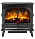 Dimplex Leckford Optiflame Electric Stove, Large Black Freestanding Electric Fire with LED Flame Effect, 2kW Adjustable Heater, Artificial Log or Coal Fuel Beds and Remote Control