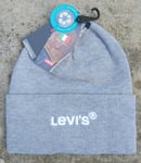 LEVI'S Grey  Cuff BEANIE White LOGO Hat Toque UNISEX MADE IN ITALY