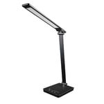 Unilux NOVY, Lampe de Bureau LED, 5 Variation de la Température de Couleur, avec 2 Port de Charge USB, Tactile, Pliable, Bras Réglable, Tête et Base Rotative, Noir, Design Mordern