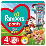 PAMPERS Pants Paw Patrol (Ryhmä Hau) -vaipat, koko 4, 9-15 kg, 72 kpl