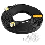 Cable Ethernet 25m Cat 7, Cable RJ45 25m Blindé Plat Haute Vitesse Cable Réseau 10Gbps 600MHz, Gigabit Câble Internet Haut Débit Fibre Noir Cable Lan pour Routeur, Switch, Modem.[G255]