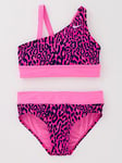 Nike Wild Girl's Asymmetrical Top & Bikini Set-pink, Pink, Size L