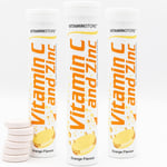 Vitamin C and Zinc Effervescent Tablets - 3 Packs of 20 Orange Flavoured Fizzy D