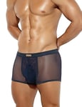 Casey Kevin Men Sexy Mesh Boxer Briefs Stretch Breathable Shorts Hipsters Trunk Underwear,Navy blue-XXXL