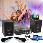 Pack KARAOKE-STAR2MKII Enfant - 2 Enceintes 2 Micros 1 Ampli Bluetooth USB SD 100W - Jeu Lumière Astro LEDS RGB - Cadeau Soirée