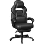 SONGMICS Fauteuil de Bureau, Chaise Gaming, Réglable, Repose-Pieds Télescopique, Mécanisme à Bascule, Appui-tête, Support Lombaire, Charge 150 kg, Noir d'encre OBG073B05