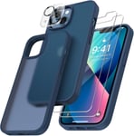 4 En 1 Coque Pour Iphone 13 Avec 2 Verre Trempé Et 1 Caméra Protecteur, [Protection Militaire] Antichoc Antirayures Etui Translucide Mat Protection Housse Pour Iphone 13, Bleu Foncé.[V311]