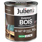 Julien - Peinture Bois Microporeux Extérieur Satin - Portes, fenêtres, portails, mobilier de jardin - Brun Normandie 0,5 l