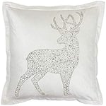 Riva Paoletti Wonderland Prancer Christmas Cushion Cover - White - Sequined Glitter Reindeer Design - Double Flange Edge - 60% Viscose 40% Cotton - 50 x 50cm (20" x 20" inches)