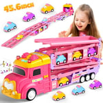 Jouet de Camion pour Enfant 1 2 3 4 5 6 Ans Filles Jouet Voiture Cadeau de Transporteur Voiture Jouet Cadeau Anniversaire Fille Cadeau pour Les Enfants Amateurs de Voitures Jouet de Voiture Rose