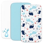 Drap Housse Cododo (Set de 2) + 1 Protège Matelas Impermeable avec Elastique - 3-en-1 - Taille 55x90 cm - Compatible avec Berceaux, Lit Matelas Cododo Bebe - pour Fille et Garçon - Motif Océan