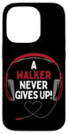 Coque pour iPhone 14 Pro Casque personnalisé avec citation de jeu « A Walker Never Gives Up »