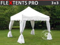 Quick-up telt FleXtents PRO "Wave" 3x3m Hvit, inkl. 4 dekorative gardiner