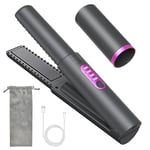 Cordless Hair Straighteners Curler 2 in 1, Mini Portable Travel Wireless Straightener, Fast Heat Up, Anti-Scald 3-Level Straightener for Swift, Smooth and Glossy Hair, Type-C Rechargeable (Grey)