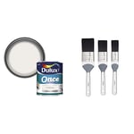 Dulux Once Satinwood Paint For Wood And Metal - Pure Brilliant White 750 ml & Harris 102021010 Seriously Good Woodwork Gloss No-Loss Paint Brushes, 3 Brush Pack, 1", 1.5", 2"
