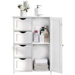 Sifree - Meuble de rangement salle de bains chambre commode Blanc 4 Tiroirs 1 Porte en mdf Blanc