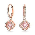 Swarovski Pendants d'oreilles Sparkling Dance, boucles d'oreilles en trèfle à quatre feuilles, métal plaqué de ton or rosé, incolore et rose