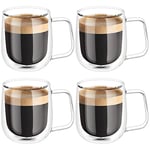 Vicloon Tasse Double Paroi, Lot de 4 Double Paroi Verre à Café en Verre Transparent, Verres à Double Paroi, Tasses en Verre Borosilicate, pour Thé,Café,Lattes,Cappuccino,Espresso,Bière