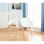 Eggree - Lot de 2 Chaises Salle à Manger Fauteuils Scandinave de Cuisine avec Pieds en Bois de Hêtre Massif Blanc