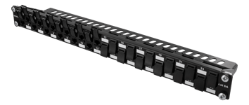 Deltaco 19" patchpanel, 24xRJ45, Cat6a, UTP, 1U, 10Gbps, 24xkeystone kontaktdon, metall, svart