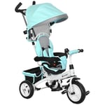 HOMCOM Tricycle bébé évolutif 6 en 1 vélo Poussette bébé avec poignée de poussée, auvent Amovible, Ceinture de sécurité à 5 Points, Rangement, Repose-Pieds, Frein, pour Enfants de 1 à 5 Ans, Vert