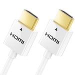 deleyCON 2m Câble HDMI Slim (Câble HDMI Petit et Flexible) 4K Câble HDMI 2.0 1080P 2160P UHD ARC HDR 3D pour TV, Moniteur, Beamer, Ordinateur Portable, PC, Ordinateur, PS4, PS5, XBOX - Blanc