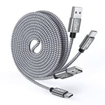 JALIXI USB C Charger Cable 3M, Long USB to USB C Cable Fast Charging Nylon Braided for iPhone 15, Samsung Galaxy S10 S24 S23 S22 A55 A35 A25 A15 A13, Grey