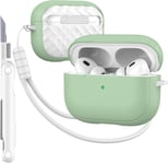 Coque pour AirPods Pro (2023/2022/2019, 2ème/1ère gén), Compatible avec Les Airpods Pro 2ème gén (câble USB-C/Lightning), Couleur Macaron Jeune avec kit de Nettoyage,Vert/Blanc