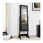 Armoire à Bijoux sur Pied avec Miroir Pivotante à 4 Niveauxavec 8 Étagères Doublées pour Bagues,Boucles d'Oreilles,Bracelets Noir - Costway