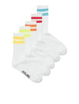 JACK & JONES Men's Jaceli Stripes Tennis Socks 5 Pack, White/Pack: White, White, White, One Size