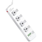 LDNIO Power Strip with 4 AC sockets, 4X USB, SC4408, 2500W (White)