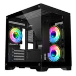 CiT Overseer mATX Dual Chamber ARGB Gaming PC Case w/ 3 Dual-Ring Infinity Fans