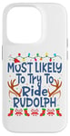 Coque pour iPhone 14 Pro Noël est le plus susceptible de chevaucher Rudolph Family Kids Funny Men