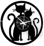 Instant Karma Clocks Vinyl Wall Clock Couple Cat Pets Modern Design, Black