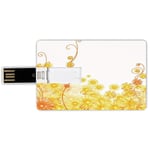 16G USB Flash Drives Credit Card Shape Yellow Memory Stick Bank Card Style Curling Golden Gerbera Flowers Botanical Print Ivy Nature Stylized Pattern Illustration Home,Golden Waterproof Pen Thumb Love