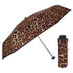 PERLETTI Mini Parapluie Femme Pliant avec Impression Léopard - Petit Parapluie Super Compact de Poche Ultra Léger - Ombrelle Dame Ouverture Manuelle Coupe Vent - Diamètre 90 cm (Léopard Foncé)