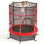 GOPLUS Trampoline Enfant Ø165cm, Cadre en Acier, Trampoline Extérieur et Intérieur avec Filet de Sécurité, Charge Maximum 45KG, Rouge