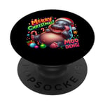 Adorable bébé hippopotame Moo Deng Merry Christmas Cheer PopSockets PopGrip Adhésif