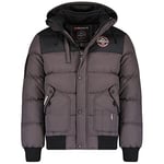 Geographical Norway VOLVA MEN - Manteau Chaud Capuche Fourrure - Veste Chaude Homme Jacket - Blouson Doudoune Doublure Coupe Vent Hiver - Parka Cadeau Hommes Style Casual (Gris foncé, XXL)